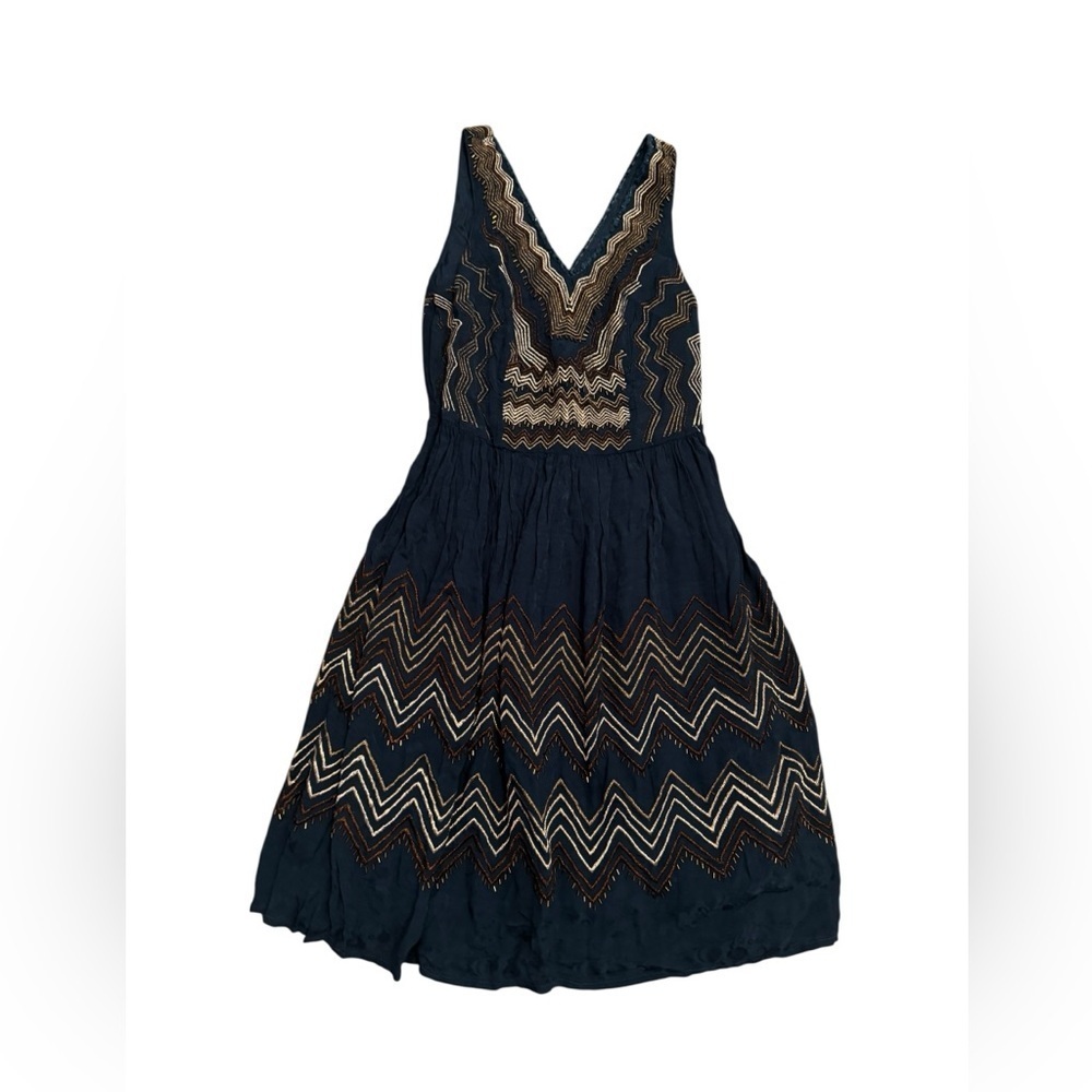 Anthropologie Meadow Rue Beaded Chevron Blue Dress Size 0 - Picture 2 of 10